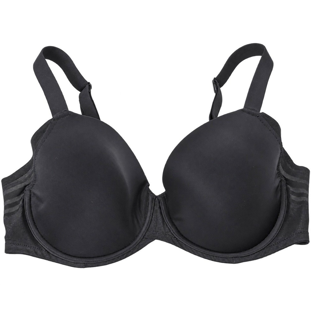 Women Size 38D Black Underwire Molded Cup Bra Sheer Mesh Stripe Detail